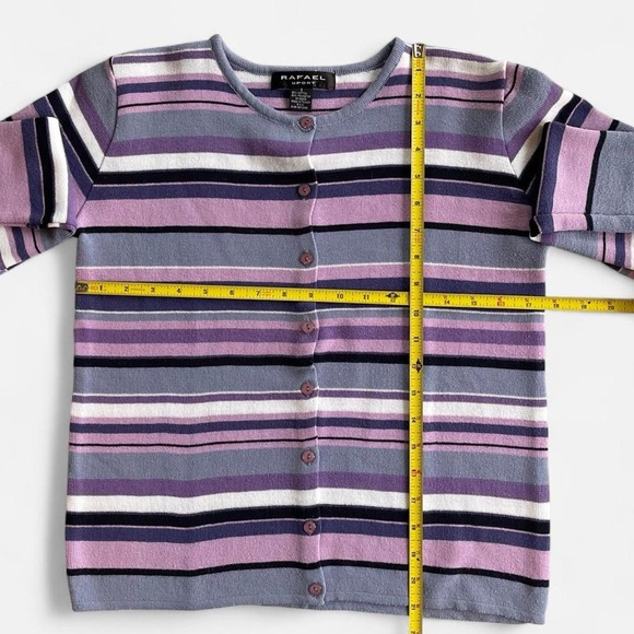 Vintage Rafael Sport Purple Striped Button Front Long Sleeve Cardigan - Picture 4 of 5